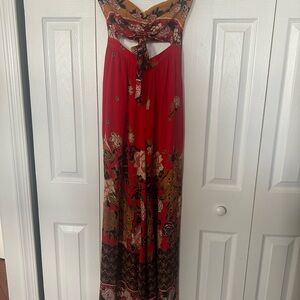 Free People Red Floral Jumpsuit